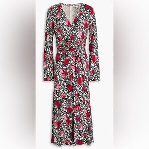 Diane Von Furstenberg Red and Black Long Sleeve Dress